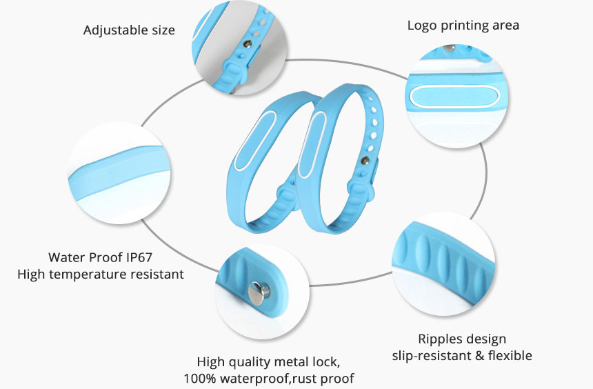 Blue Silicone HF Wristbands With RFID Chips Details