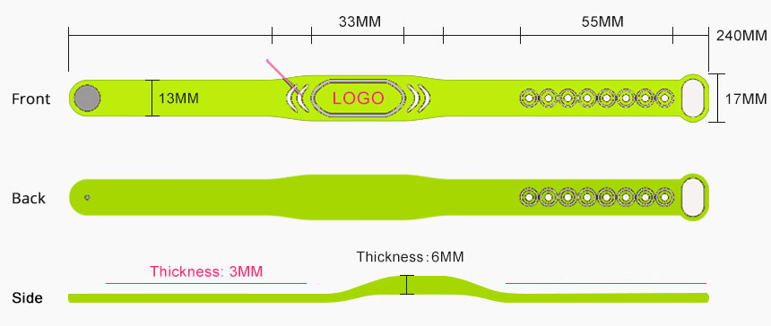 Size of Silicone Passive RFID Wristband Access Control