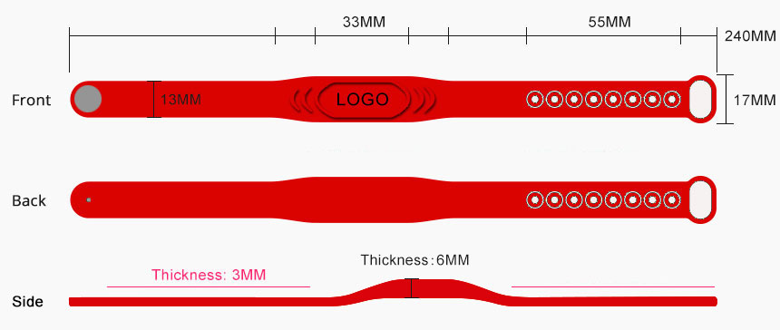 Size of Waterproof RFID Bracelet For Kids