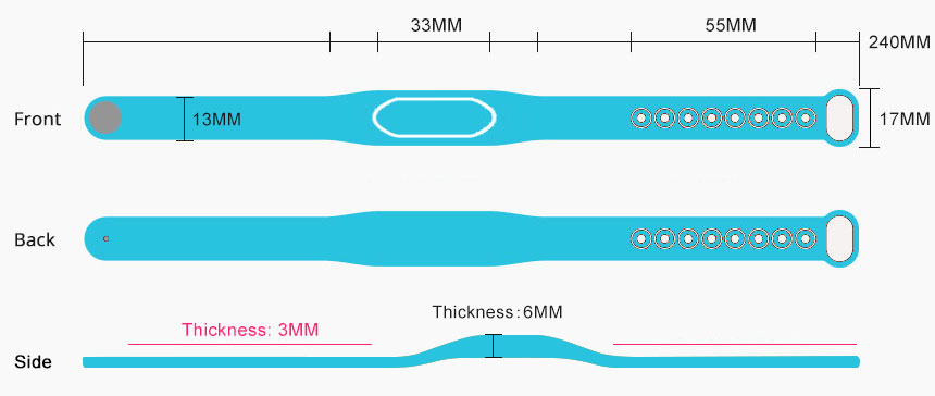 Blue Silicone HF Wristbands With RFID Chips Size