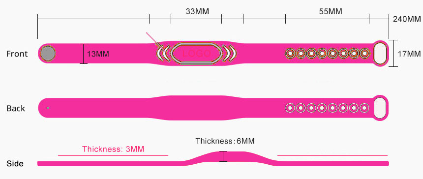 RS-AW004 Waterproof NFC 13.56 MHz RFID Wristband Size