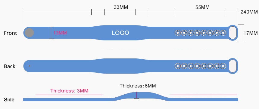 Waterproof RFID Wristband Silicone With Chip Size