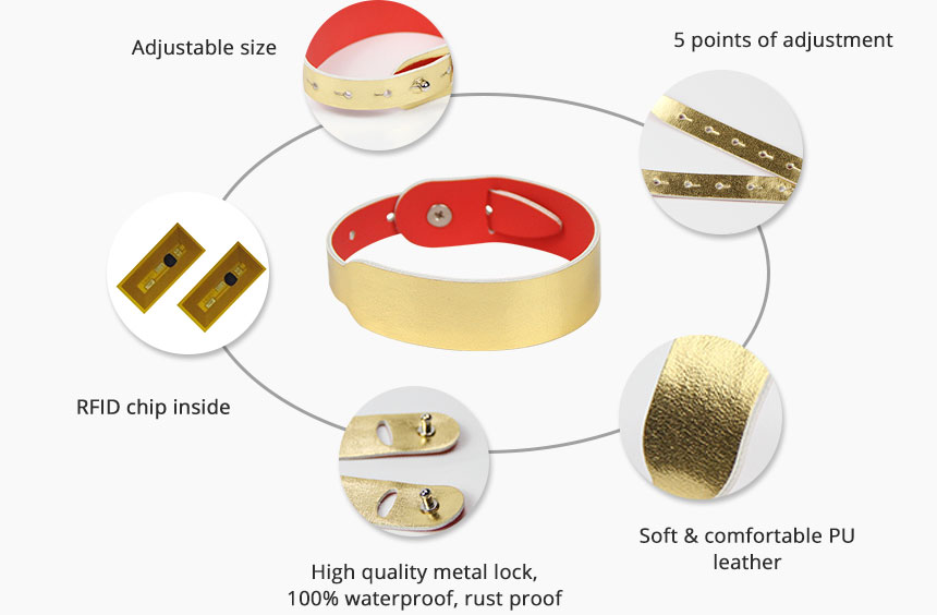 Gold Leather RFID Bracelet Manufacturer Offer Event Wristband RS-LW004 Details