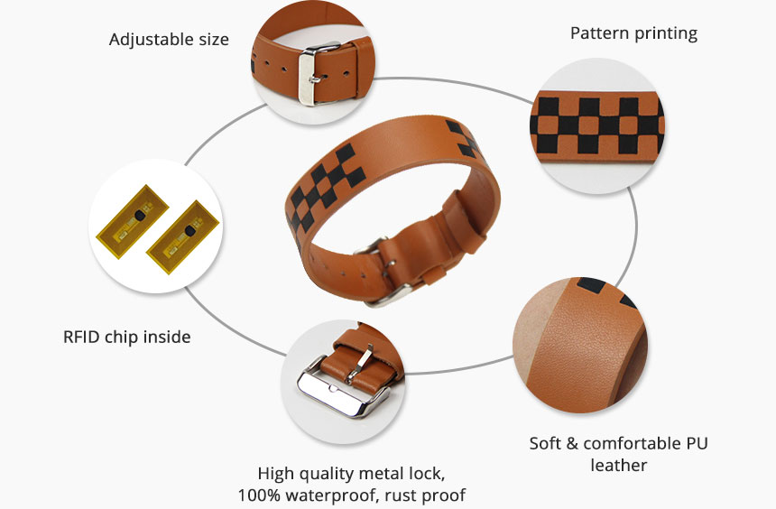 Watch Style RFID Men's Brown Leather Bracelet RS-LW008 Details
