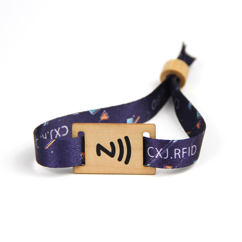 NFC Wooden Slider Printed RFID Fabric Wristbands For Events