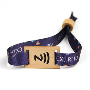 NFC Wooden Slider Printed RFID Fabric Wristbands For Events