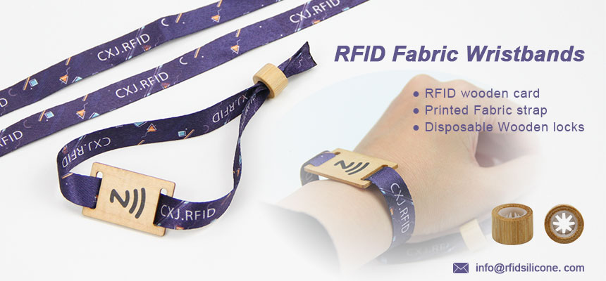 NFC Wooden Slider Printed RFID Fabric Wristbands For Events