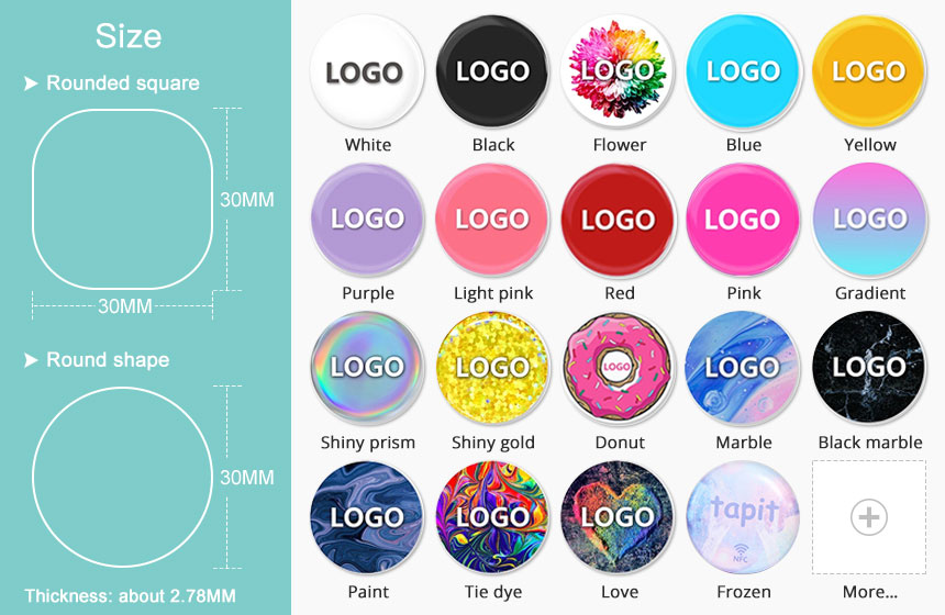 The size, pattern style & color options of social media NFC tag