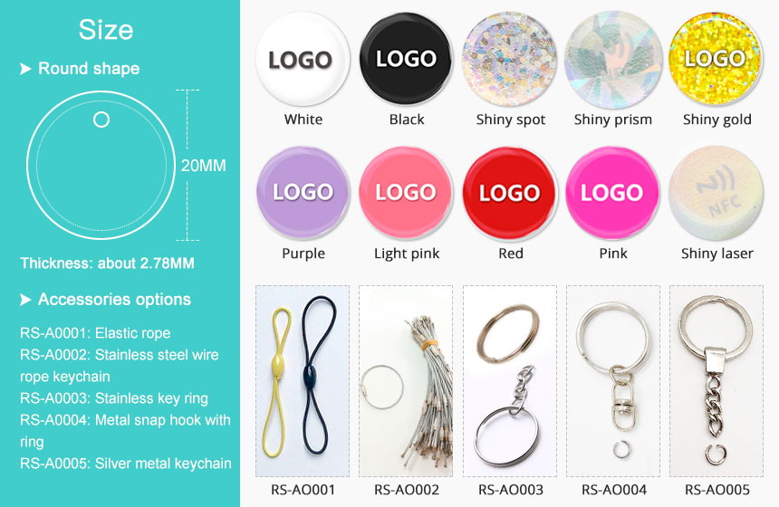 Fully Epoxy NFC Tag Keychain 13.56MHz NFC Card Size & Accessories
