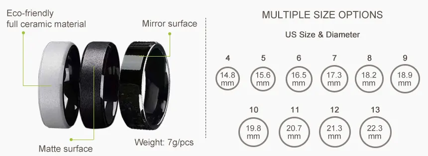 Pure Ceramic NFC RFID Ring Size