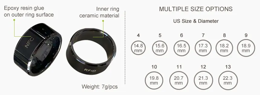 Multifunctional NFC Smart Ring Size