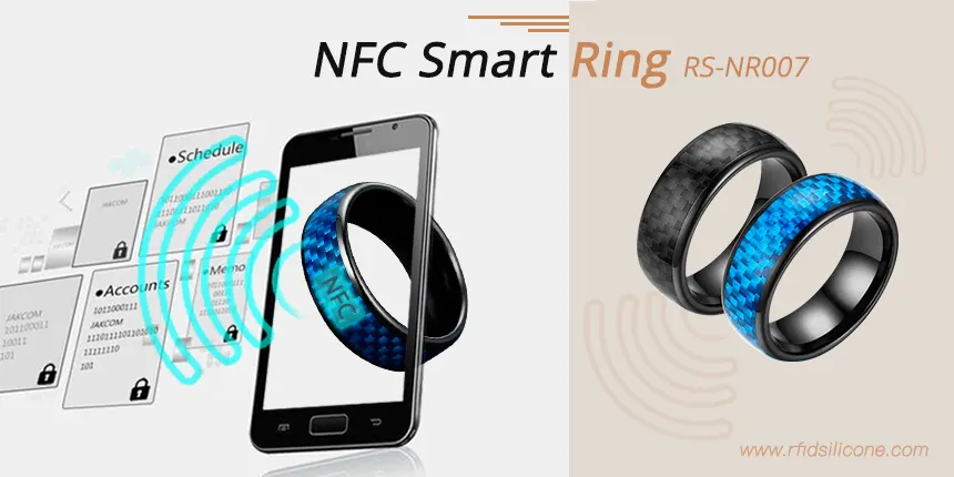 NFC Smart Ring Rounded Carbon Fiber. Black Matte Wedding Band