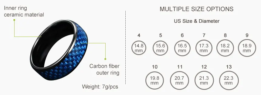 RFID Carbon Fiber Finger Rings Size