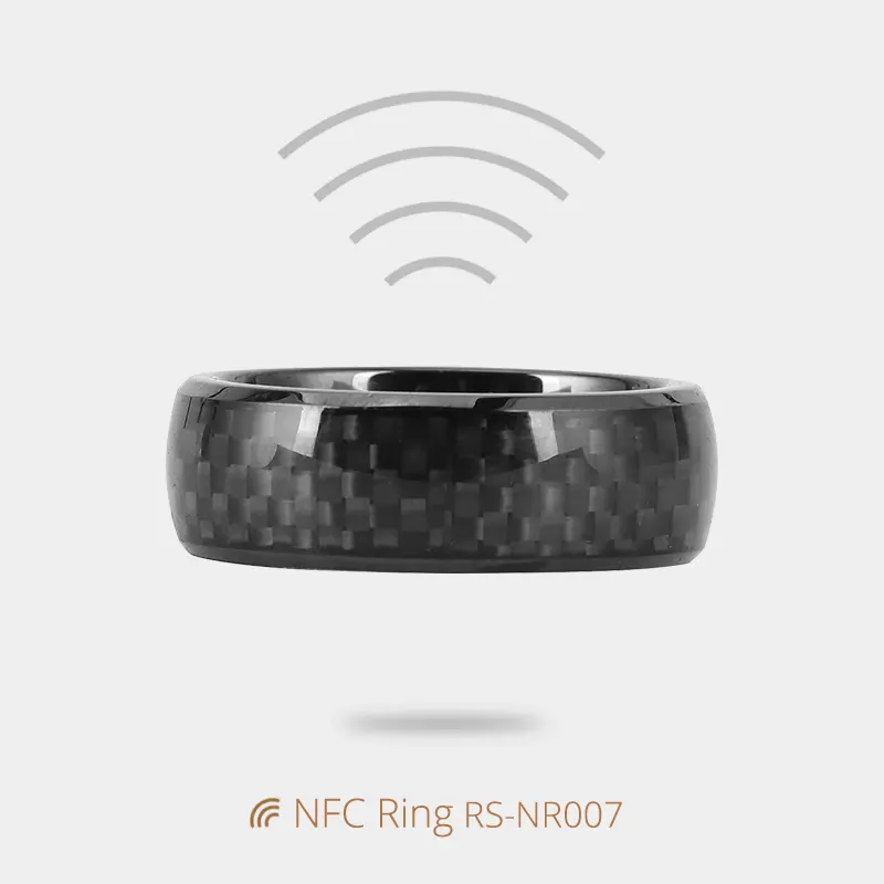 NFC Smart Ring Rounded Carbon Fiber. Black Matte Wedding Band