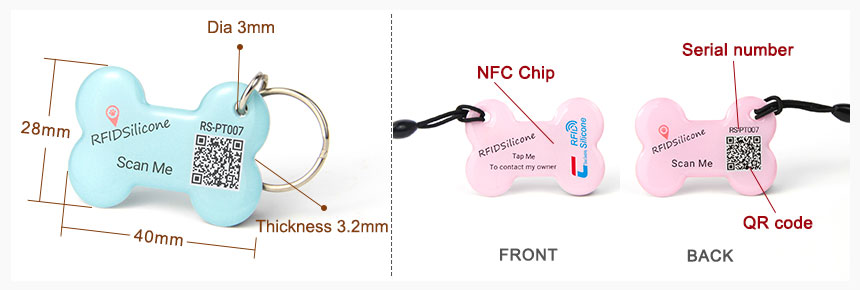 Size of Bone Shaped Double Sided Epoxy NFC Pet Tag RS-PT007