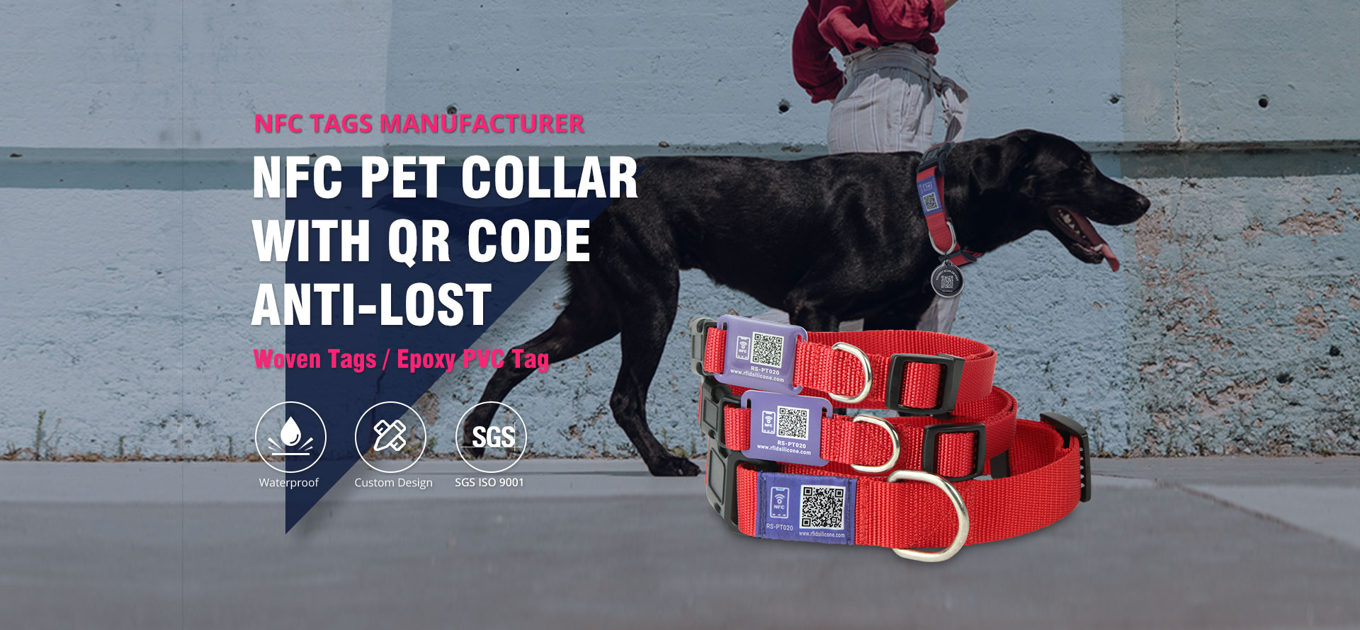 NFC Dog Collar with Fabric QR Code Label & Plastic Buckle