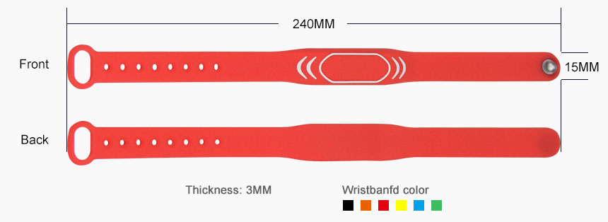 The size of Silicone NFC Bracelet Payment MIFARE Classic 1K Wristbands RS-AW003
