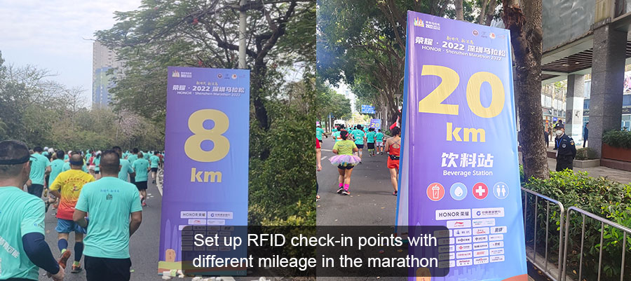 Set up RFID check-in points with different mileage in the marathon