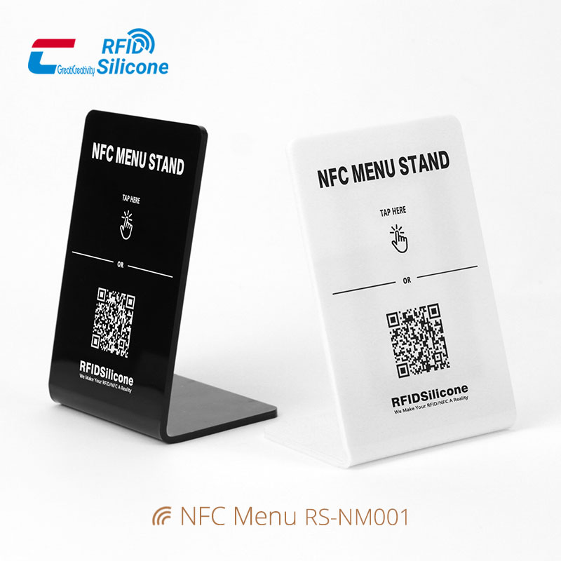 Black/White Acrylic Plastic QR Code and NFC Menu Stands