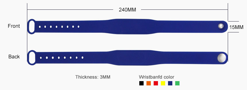 The sizes of silica gel RFID Mifare wristband RS-AW009