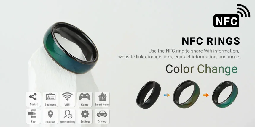 Custom Smart NFC Chip Ring Temperature Sensing Color Change