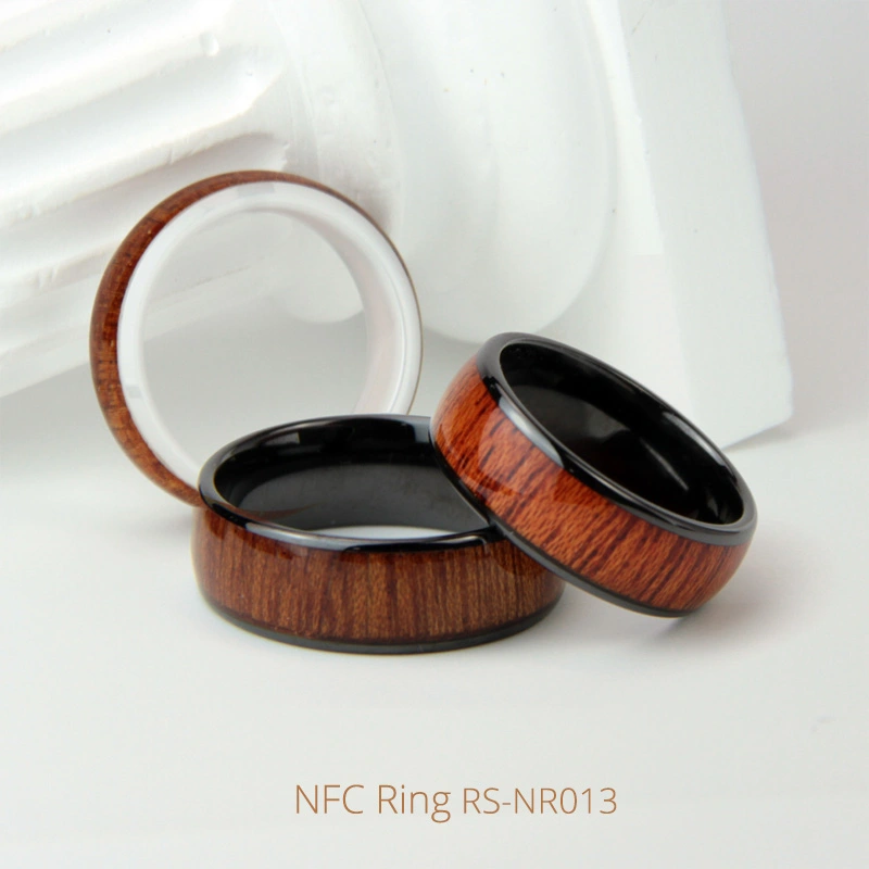 Customized Tesla Vehicle Keys Wood Grain Ceramic NFC Ring