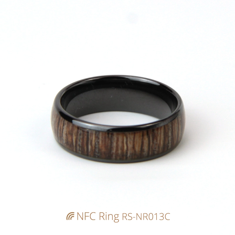 Customized Tesla Vehicle Keys Wood Grain Ceramic NFC Ring