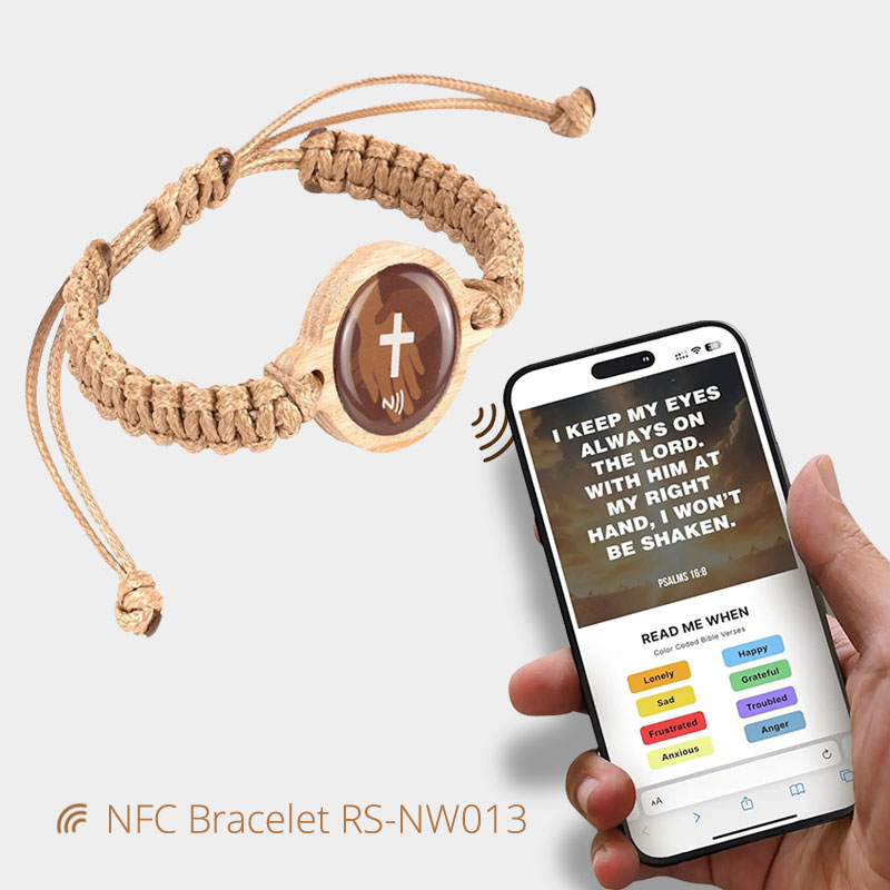Fabric Daily Bible Verse Wristbands with NFC Wood Tag 