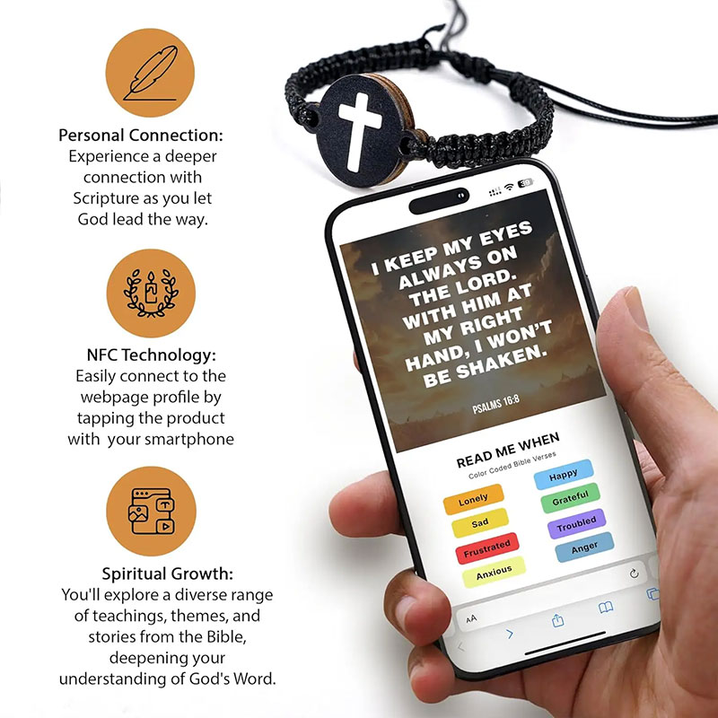 Fabric Daily Bible Verse Wristbands with NFC Wood Tag 