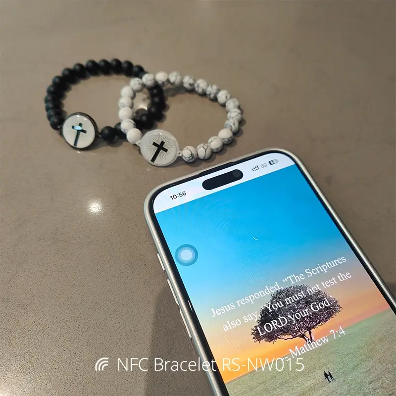 Natural Stone & Shell NFC Enabled Scripture Bracelet