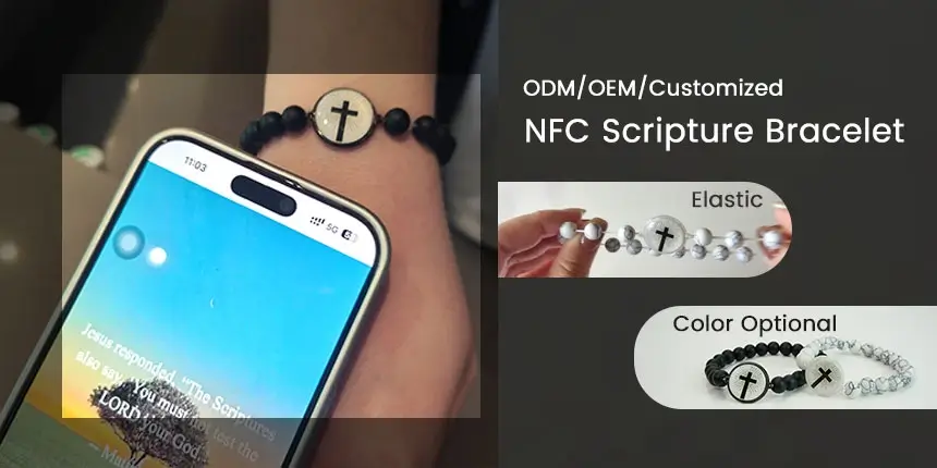 natural stone and shell nfc enabled scripture bracelet rs-nw015