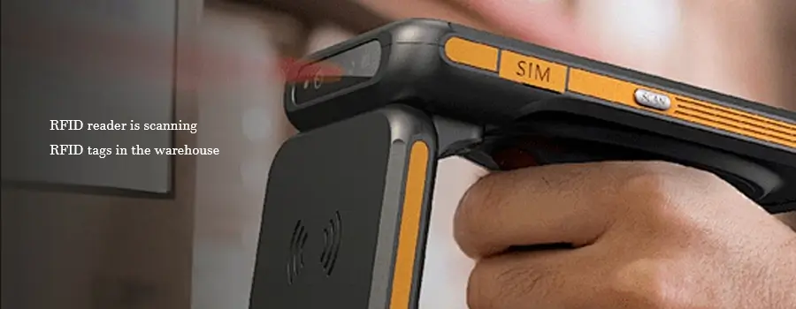 rfid reader is scaning rfid tags in the warehouse
