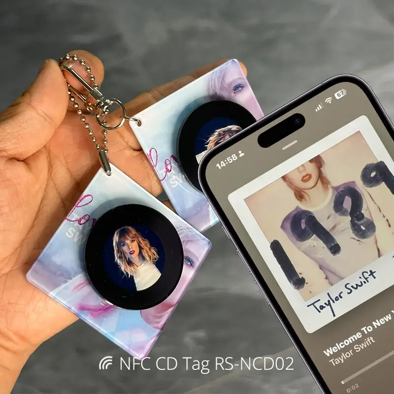 Rotatable Acrylic NFC Music Keychain Mini CD NFC Pendants