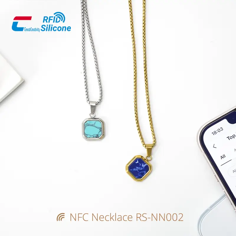 Stylish NFC Necklace Stainless Steel & Turquoise Pendant