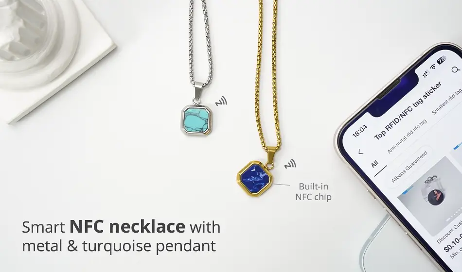 CXJ Stylish NFC Necklace Stainless Steel & Turquoise Pendant