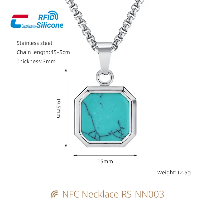 Digital NTAG213 NFC Pendant Necklaces Gold/Silver Chain