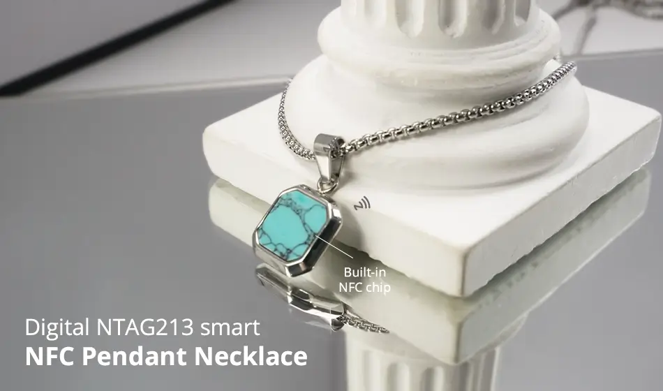 CXJ Digital NTAG213 NFC Pendant Necklaces Gold/Silver Chain