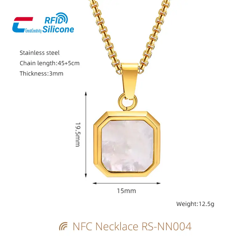 Smart NFC Jewelry Necklace with Stainless Steel & Shell