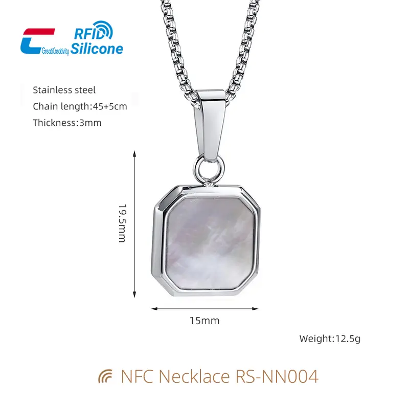 Smart NFC Jewelry Necklace with Stainless Steel & Shell