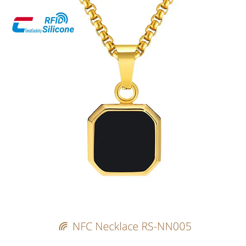 Modern NFC Jewelry Necklace in Black Acrylic & Steel