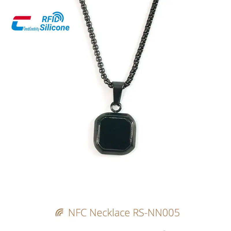 Modern NFC Jewelry Necklace in Black Acrylic & Steel
