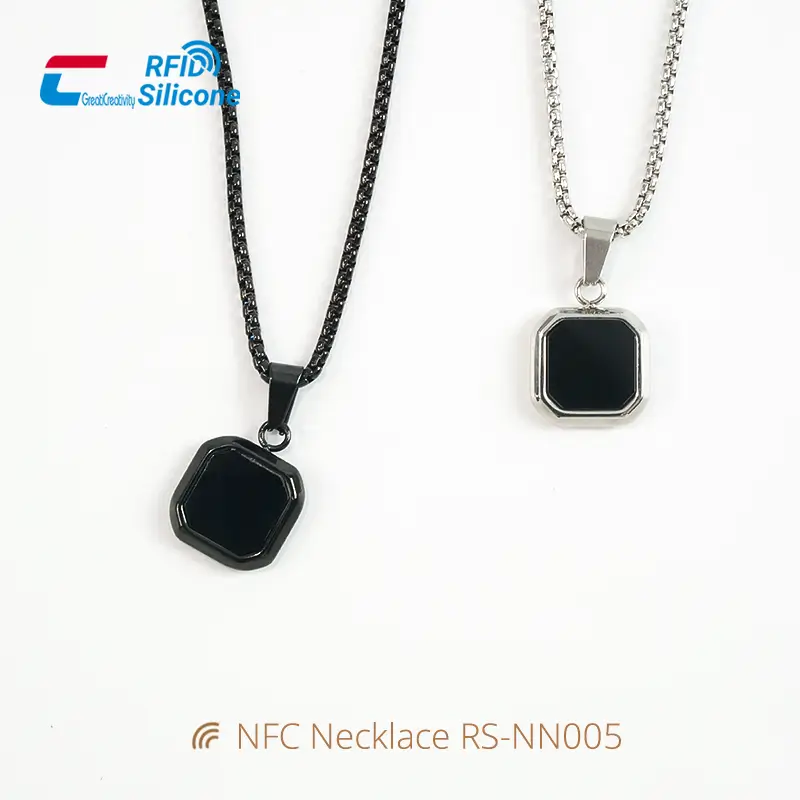 Modern NFC Jewelry Necklace in Black Acrylic & Steel