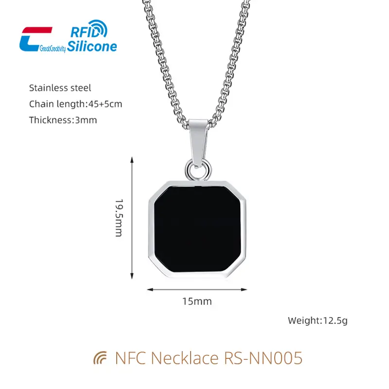 Modern NFC Jewelry Necklace in Black Acrylic & Steel