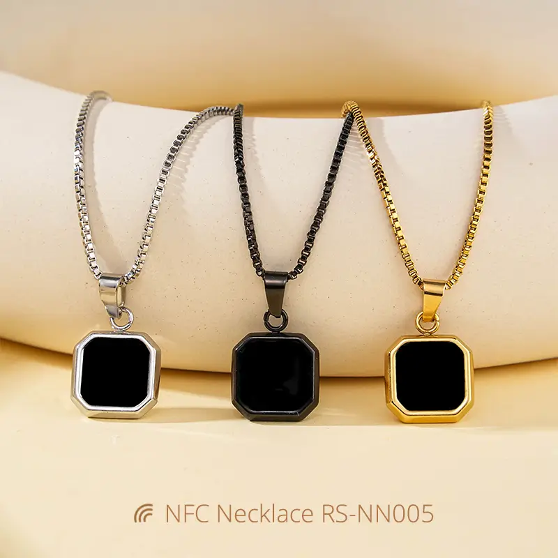 Modern NFC Jewelry Necklace in Black Acrylic & Steel