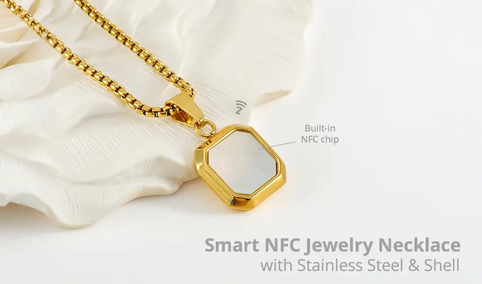 CXJ Smart NFC Jewelry Necklace with Stainless Steel & Shell