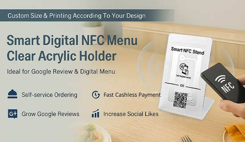 Smart Digital NFC Menu Clear Acrylic Holder