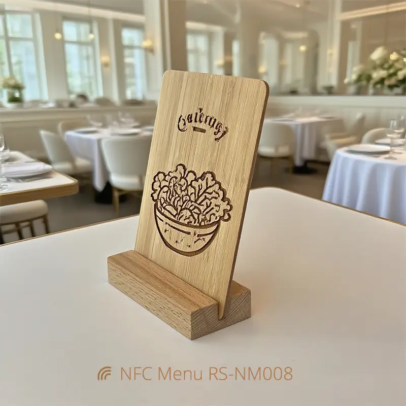 Wooden Contactless Menu NFC Stand for Digital Menus & Reviews