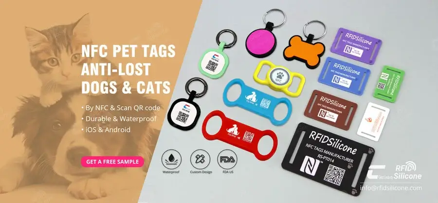 custom nfc pet id tags for loss prevention at rfidsilicone.com. factory direct pricing.