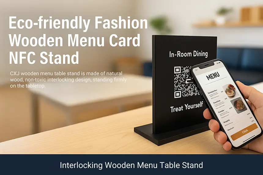 CXJ Eco-friendly Fashion Wooden Menu Card NFC Stand