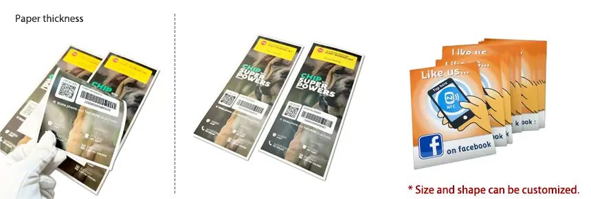 Product Sizes CXJ Smart RFID Poster Tap NFC Paper Tags RS-NPS01 Product Sizes CXJ Smart RFID Poster Tap NFC Paper Tags RS-NPS01